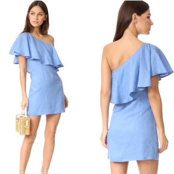 CAPULET One Shoulder Mini Linen Dress - Picture 1 of 9